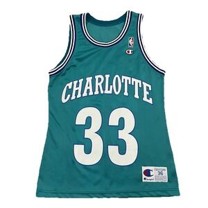 VTG Champion Alonzo Mourning Charlotte Hornets Jersey #33 Teal Adult 36/Small